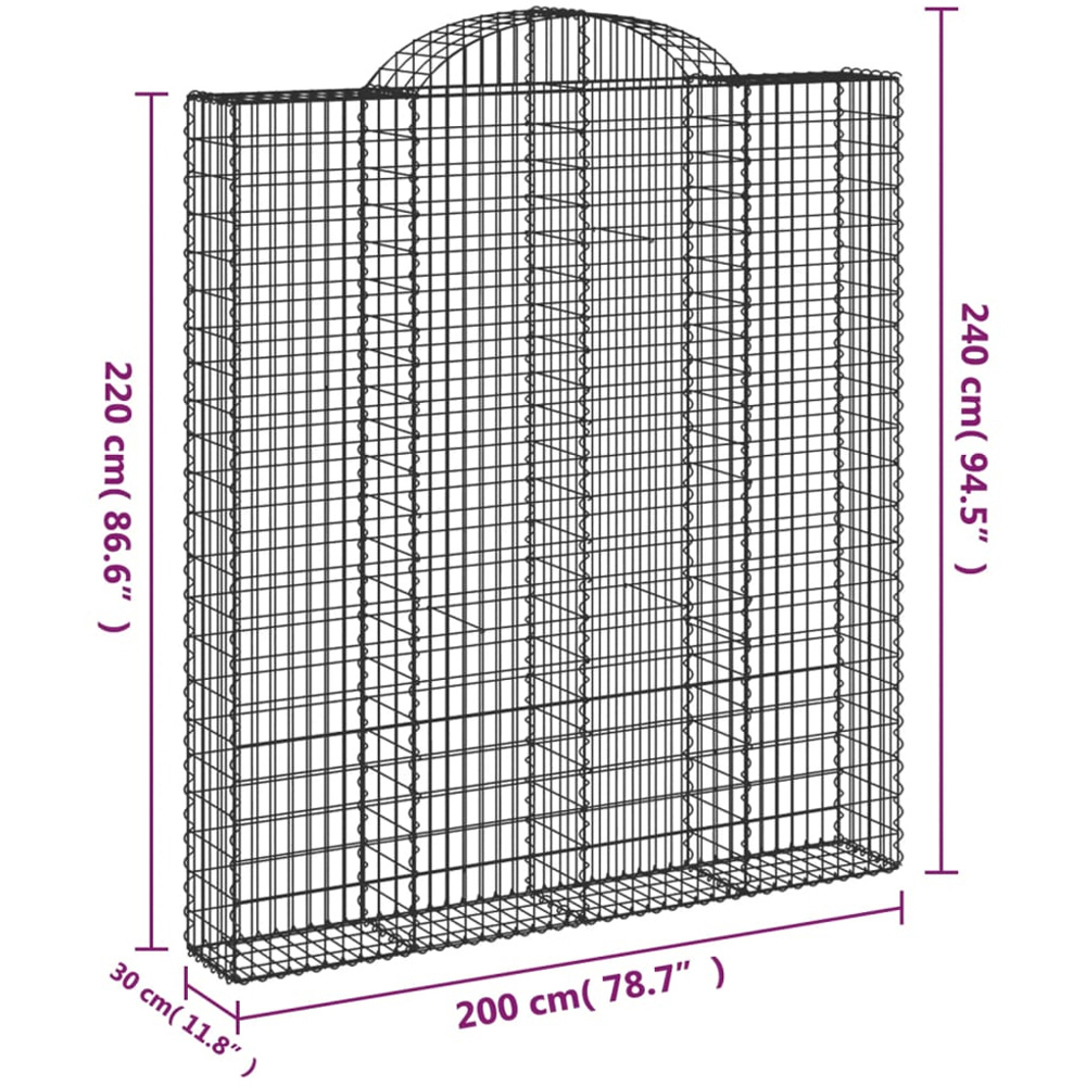 vidaXL Silver Galvanised Iron Arched Gabion Basket 200 x 30 x 220/240cm Image 4