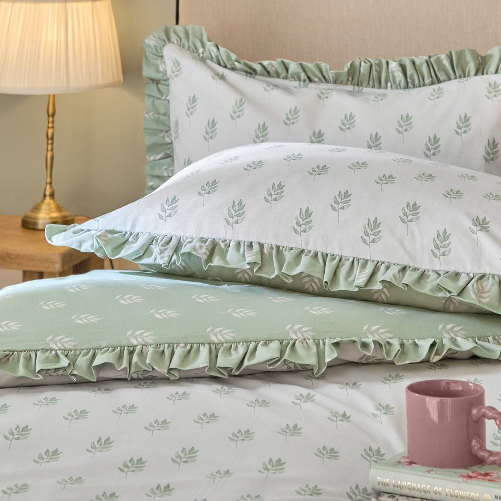 Wylder Ava King Size White Sage Nature Reversible Duvet Cover Set Image 3