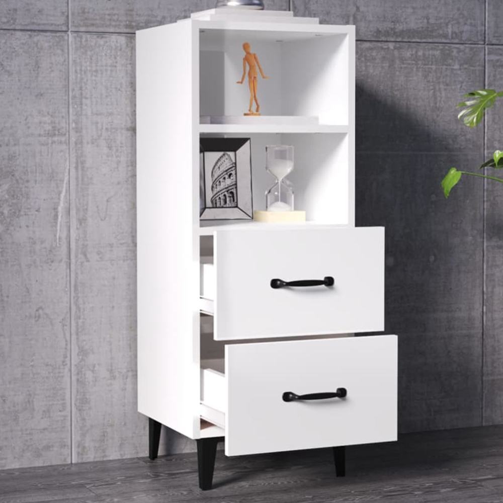vidaXL 2 Drawer 2 Shelf High Gloss White Sideboard Image 1