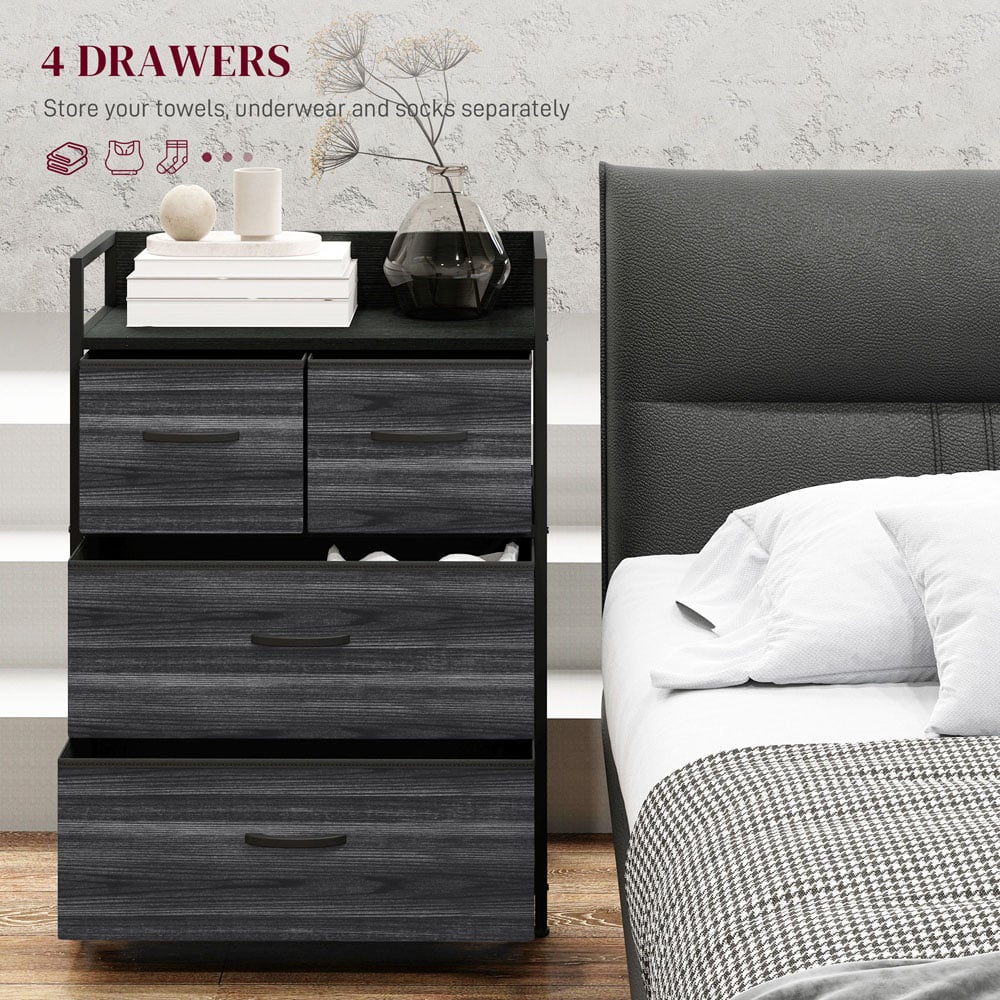 HOMCOM 4 Drawer Black Bedroom Chest of Drawers Image 8
