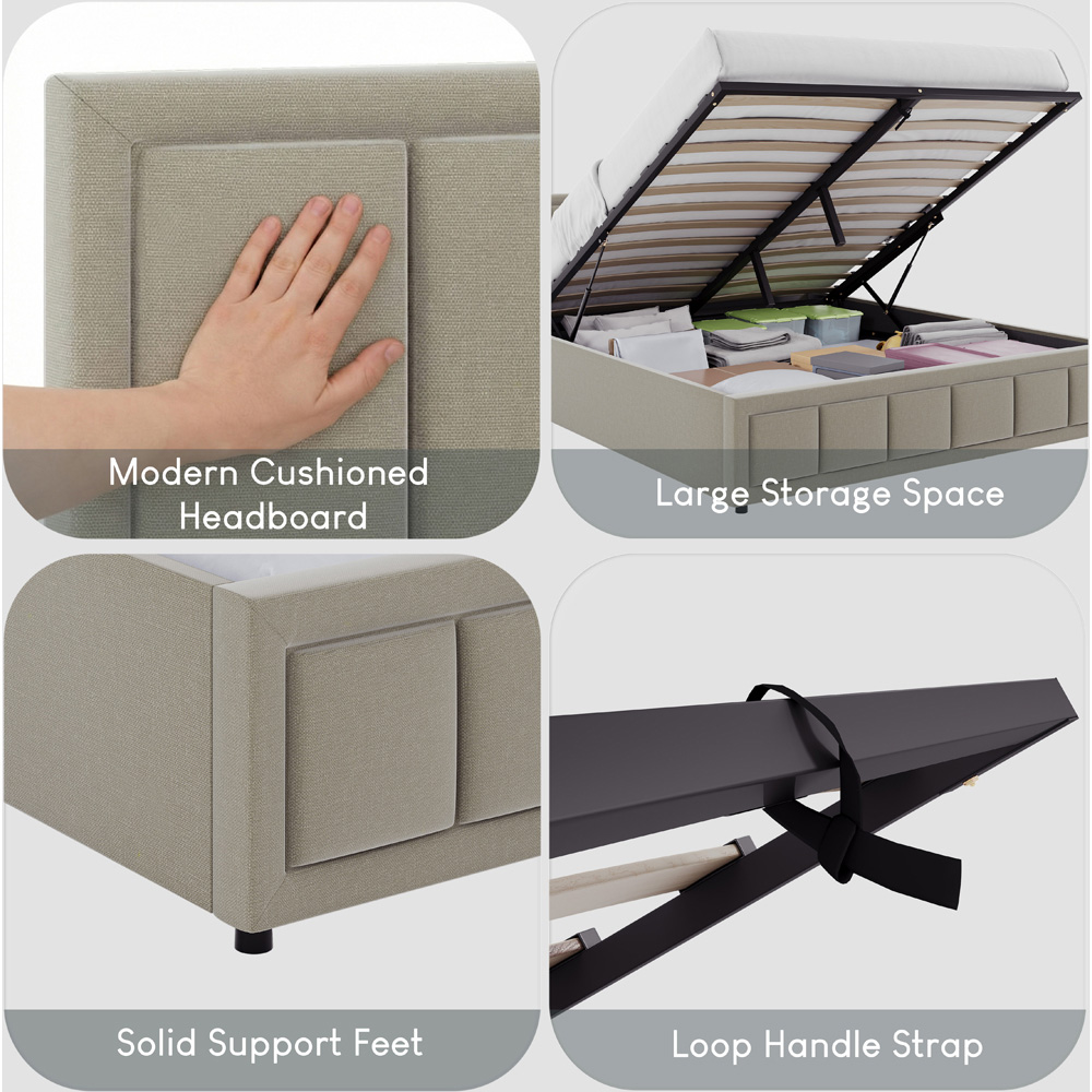 VIDA DESIGNS Vanita King Size Beige Linen Ottoman Bed with Padded Headboard Image 6