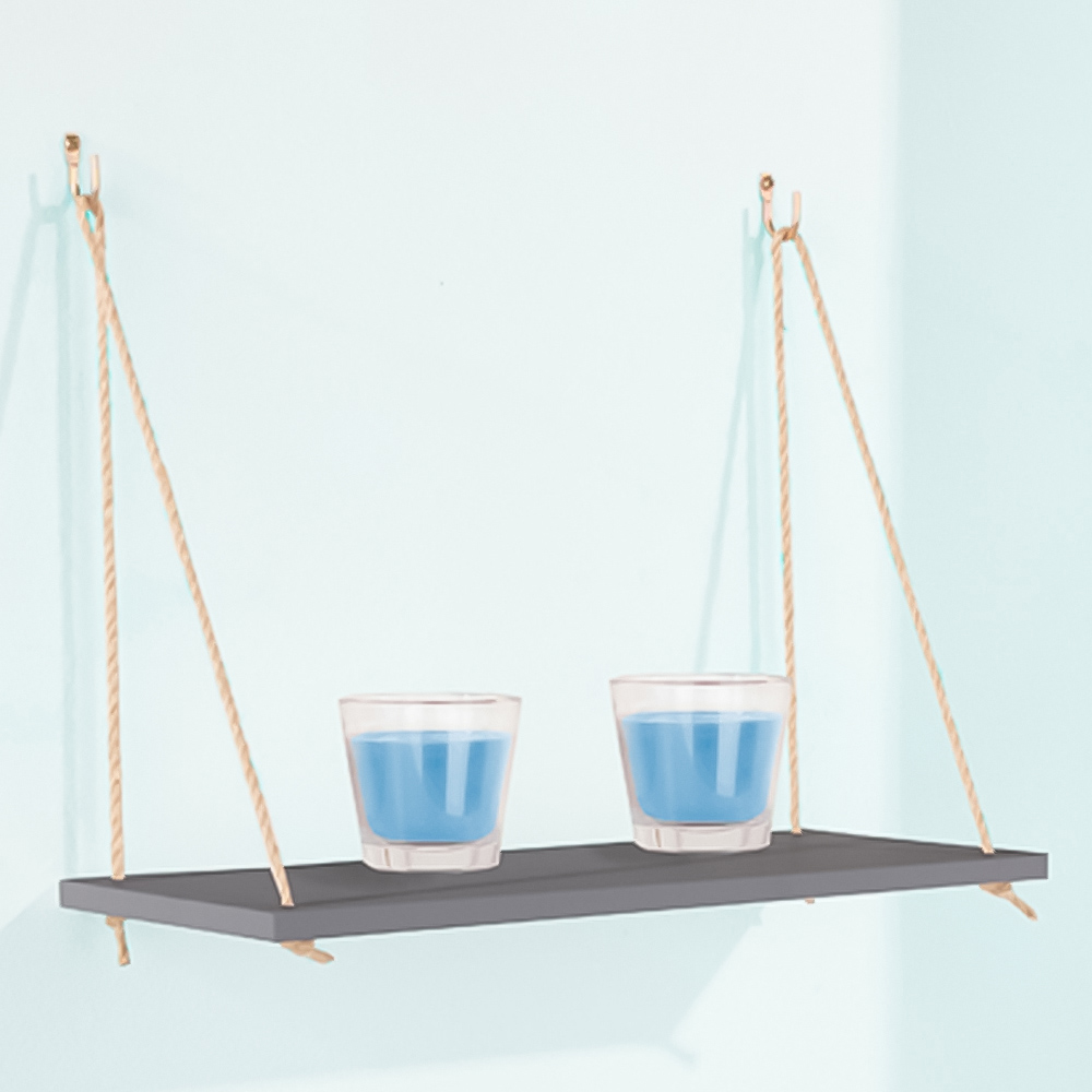 Core Products Thames Single Grey Effect Foil Rope Hanging Shelf Kit Image 3