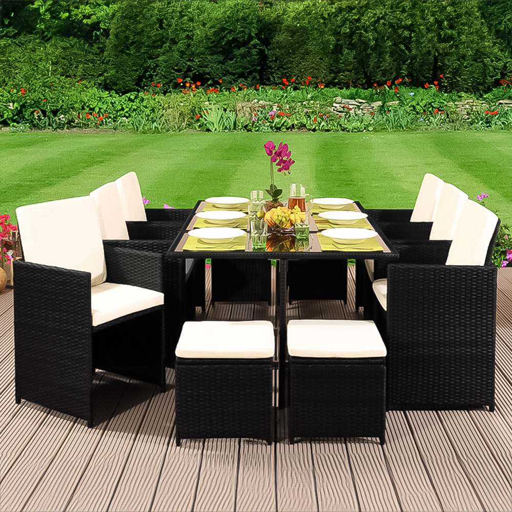Brooklyn Cube 6 Seater Garden Dining Set with Cover Black Image 1