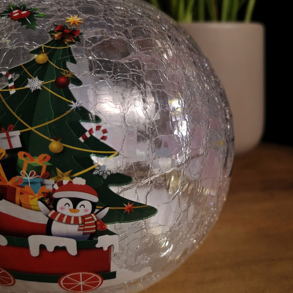 Samuel Alexander Santa and Friends in Train Crackle Effect Glass Ball LED Christmas Decoration Image 3