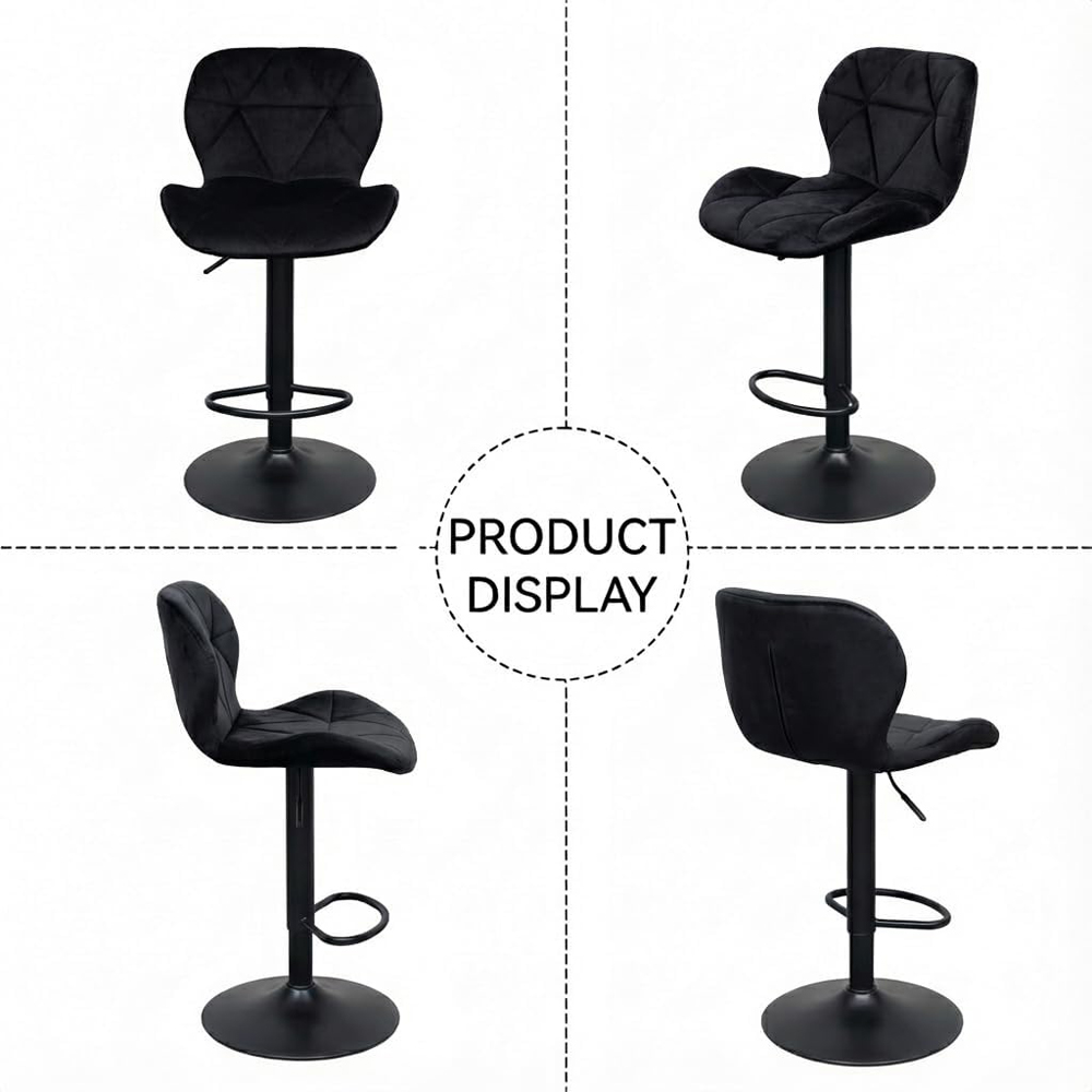Alivio Black Velvet Height Adjustable Swivel Bar Stool Set of 2 Image 6