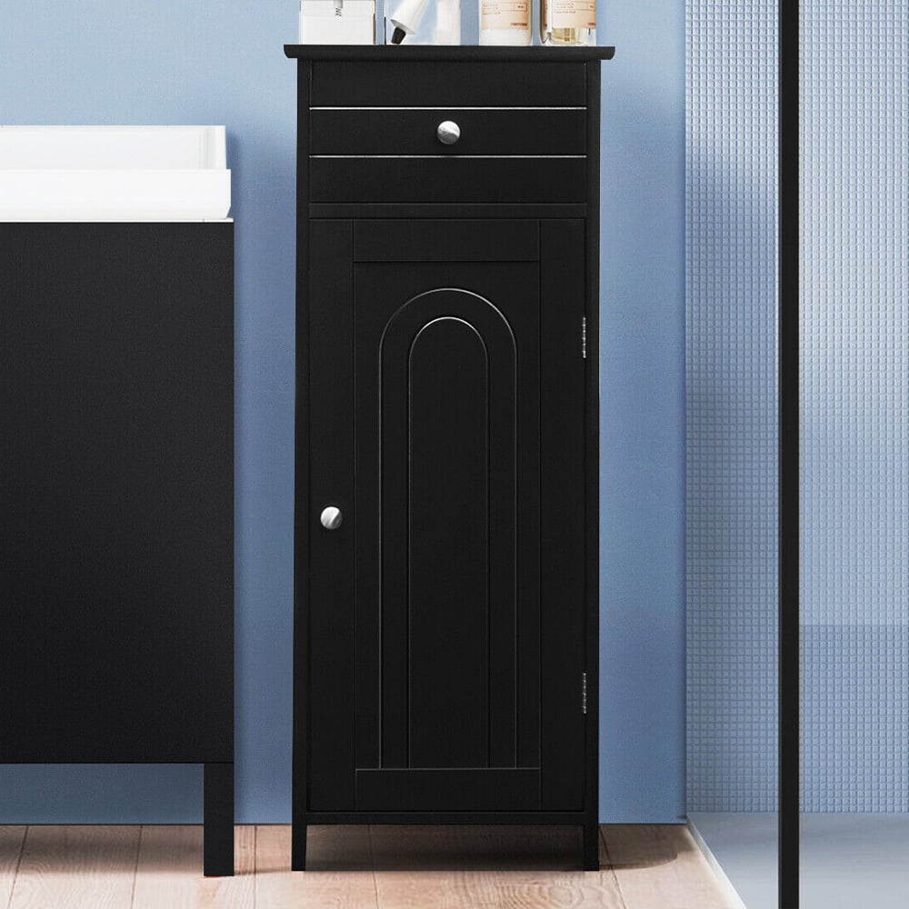 Costway Single Door Single Drawer Black Storage Cabinet Image 1
