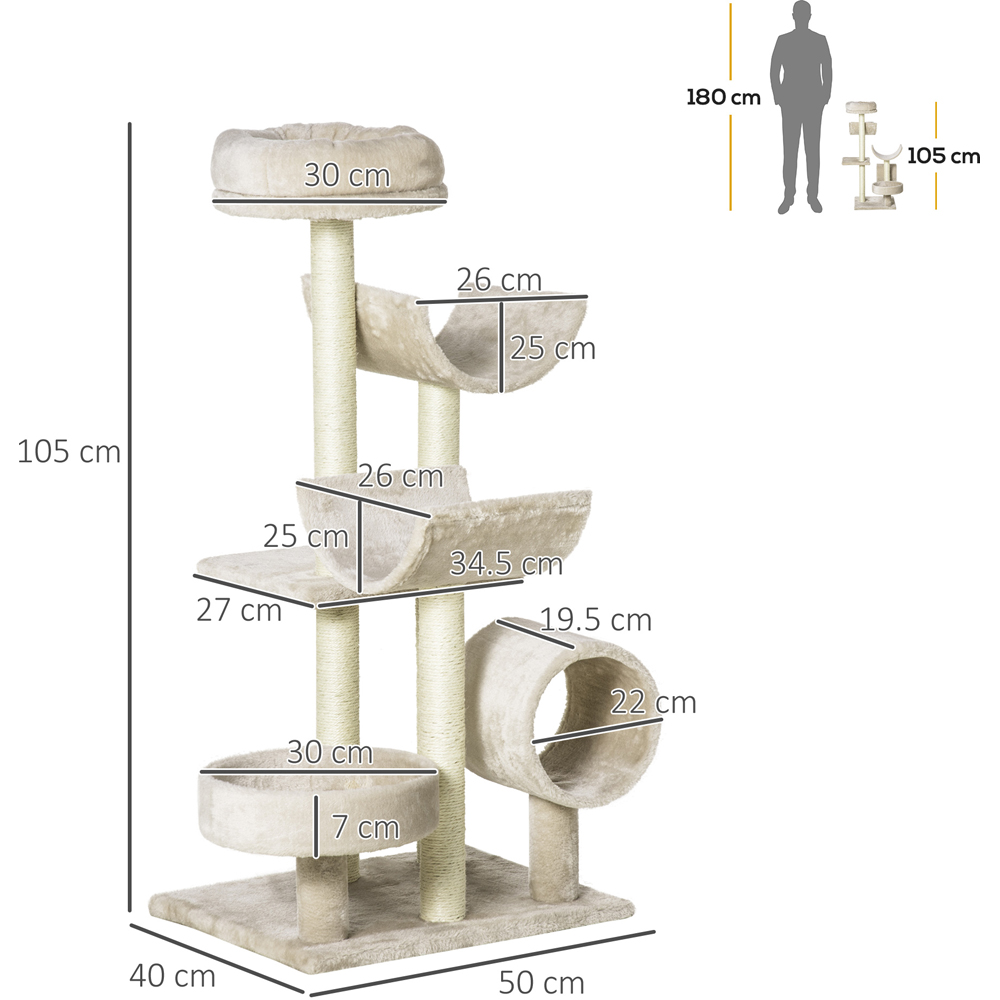 PawHut 105cm Beige Cat Activity Tree Image 5