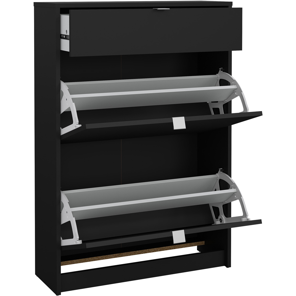Florence 2 Door Single Drawer Matt Black Shoe Cabinet Image 4