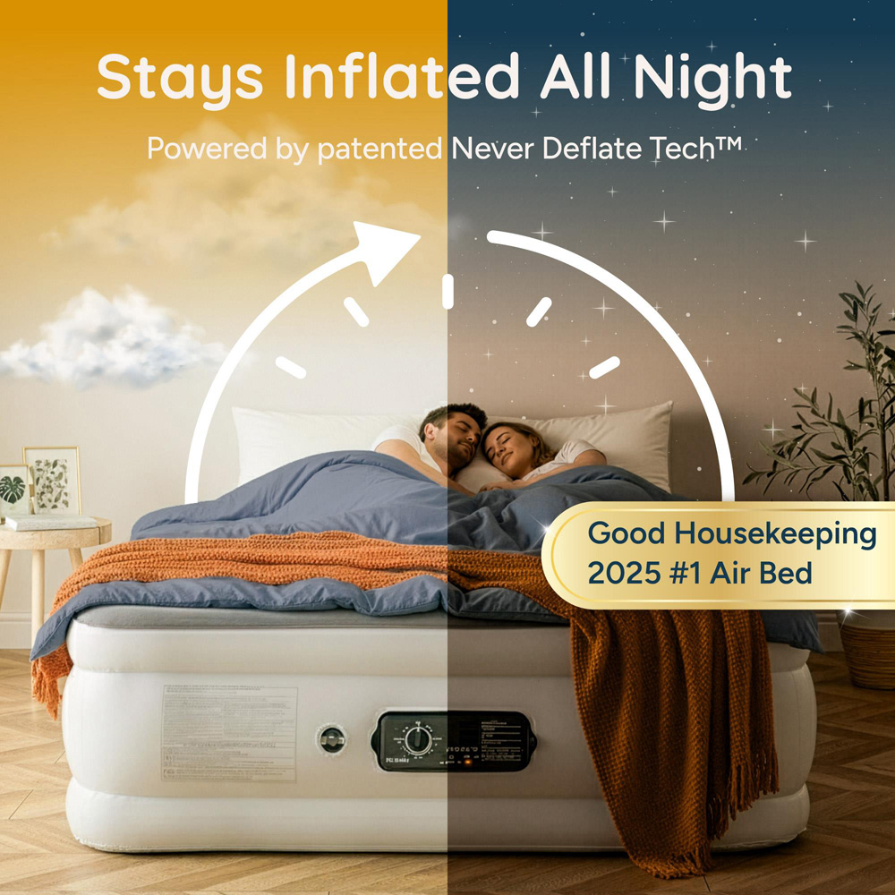 Huddle Double Never Deflate Airbed with Dual-Action Pump Carry Bag and USB Plug Image 2