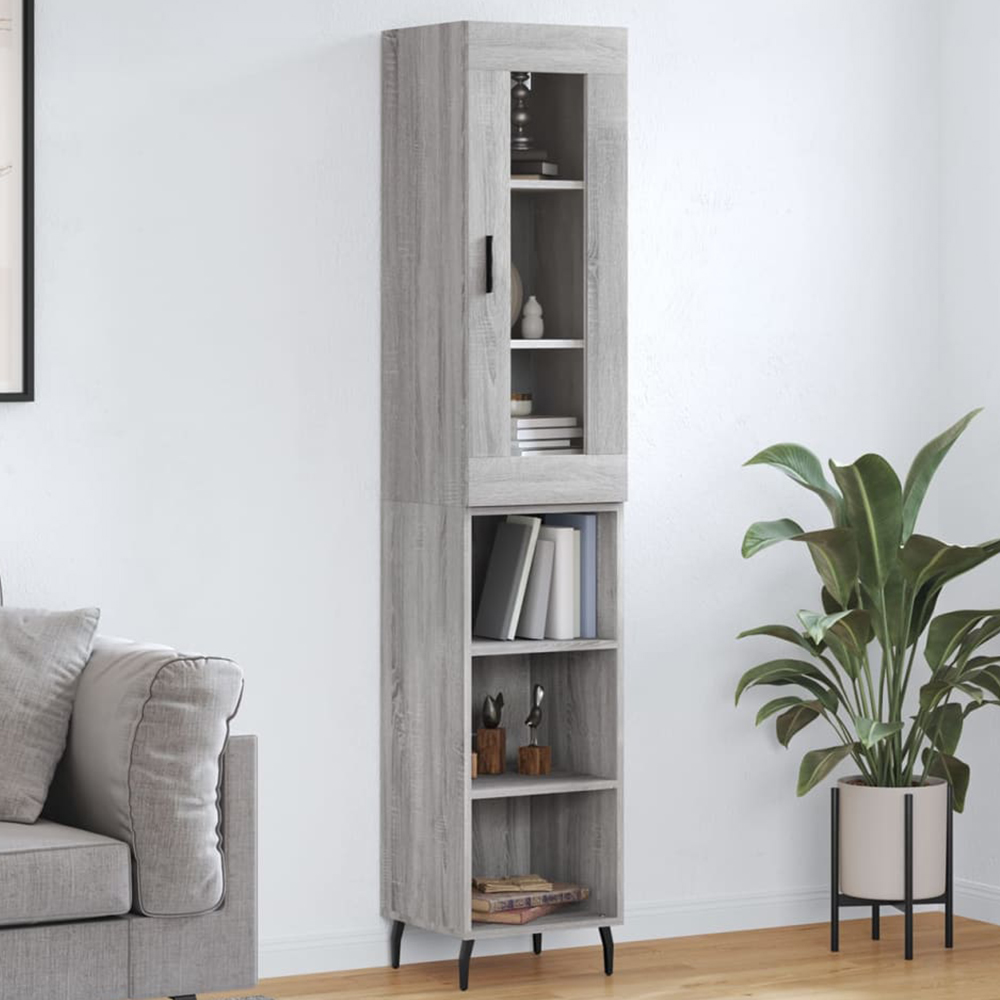 vidaXL Single Glass Door 3 Shelf Grey Sonoma Highboard Image 1