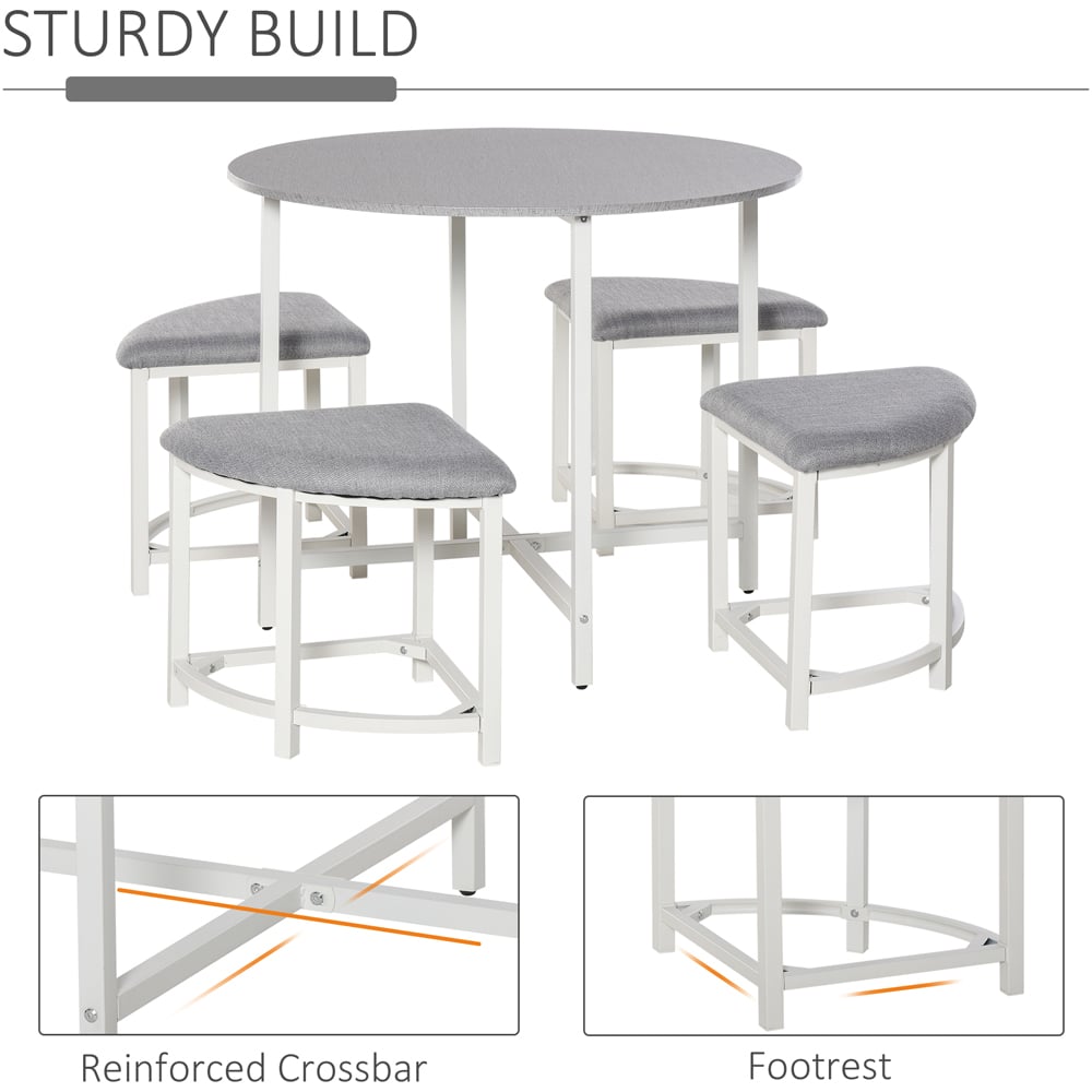 Portland 4 Seater Wooden Round Dining Set Grey Image 5