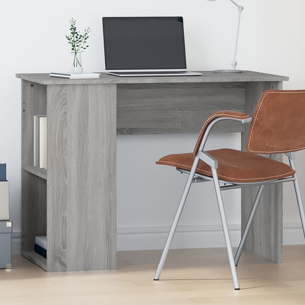 vidaXL 2 Shelf Computer Desk Grey Image 1