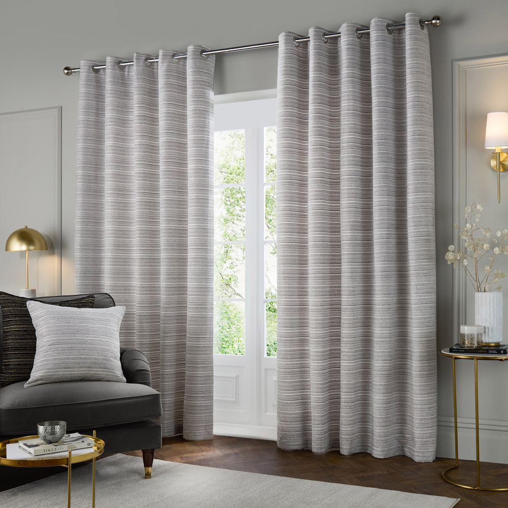 Paoletti Jupiter Silver Fully Lined Chenille Jacquard Eyelet Curtains 117 x 137cm Image 1
