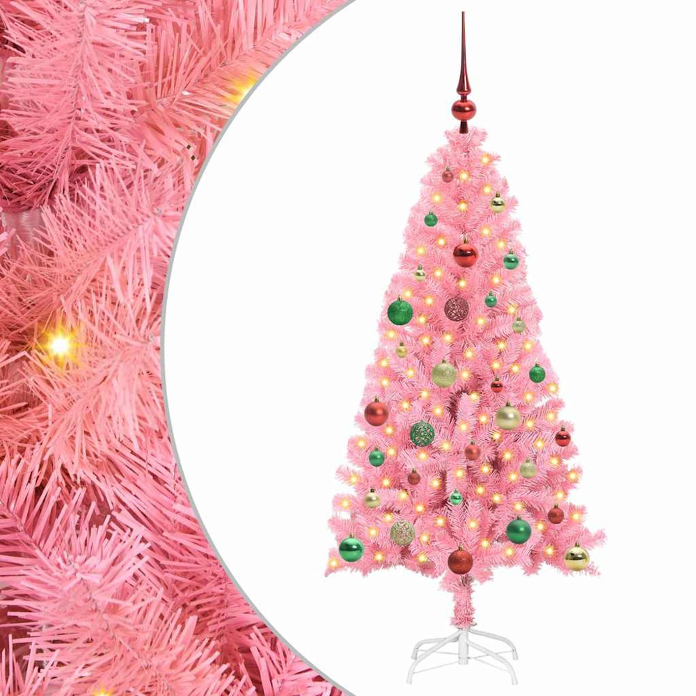 vidaXL Pre-Lit Multicolour Baubles Pink Artificial Christmas Tree 5ft Image 2