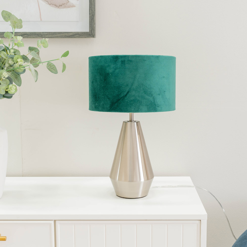 ValueLights Jax Forest Green Velvet Shade Brushed Chrome Touch LED Table Lamp Image 4