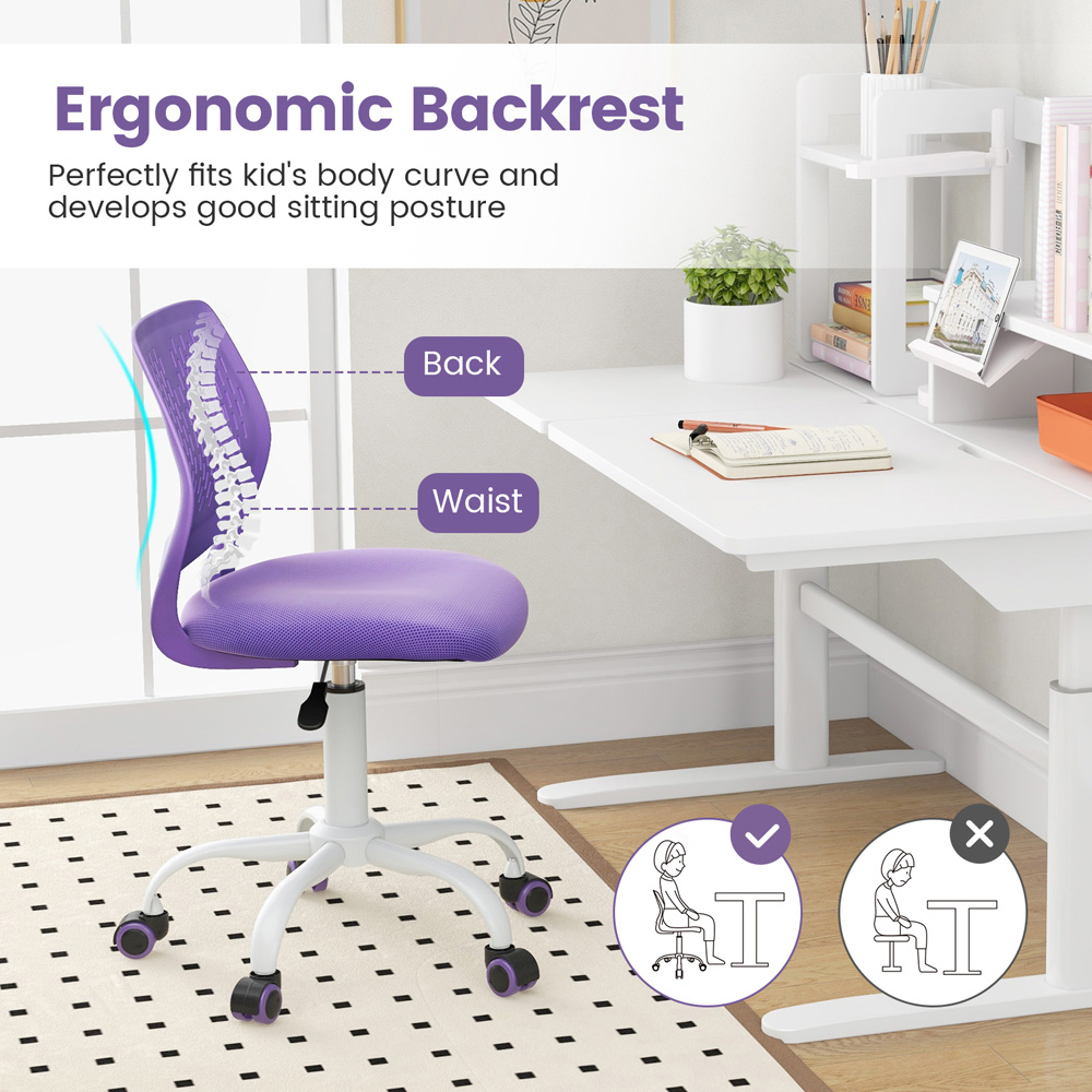 Costway Purple Ergonomic Children Study Chair Image 5