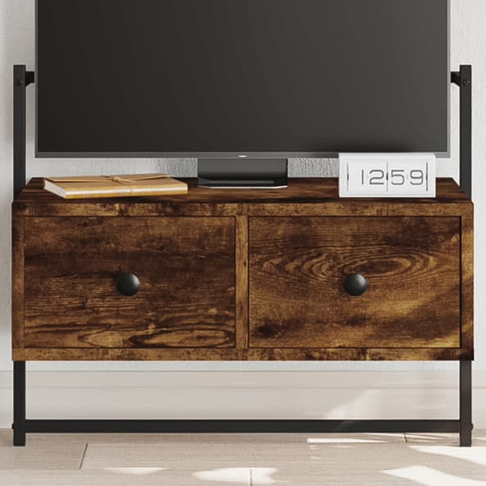 vidaXL 2 Drawer Smoked Oak and Black Wall Mounted TV Cabinet Image 1