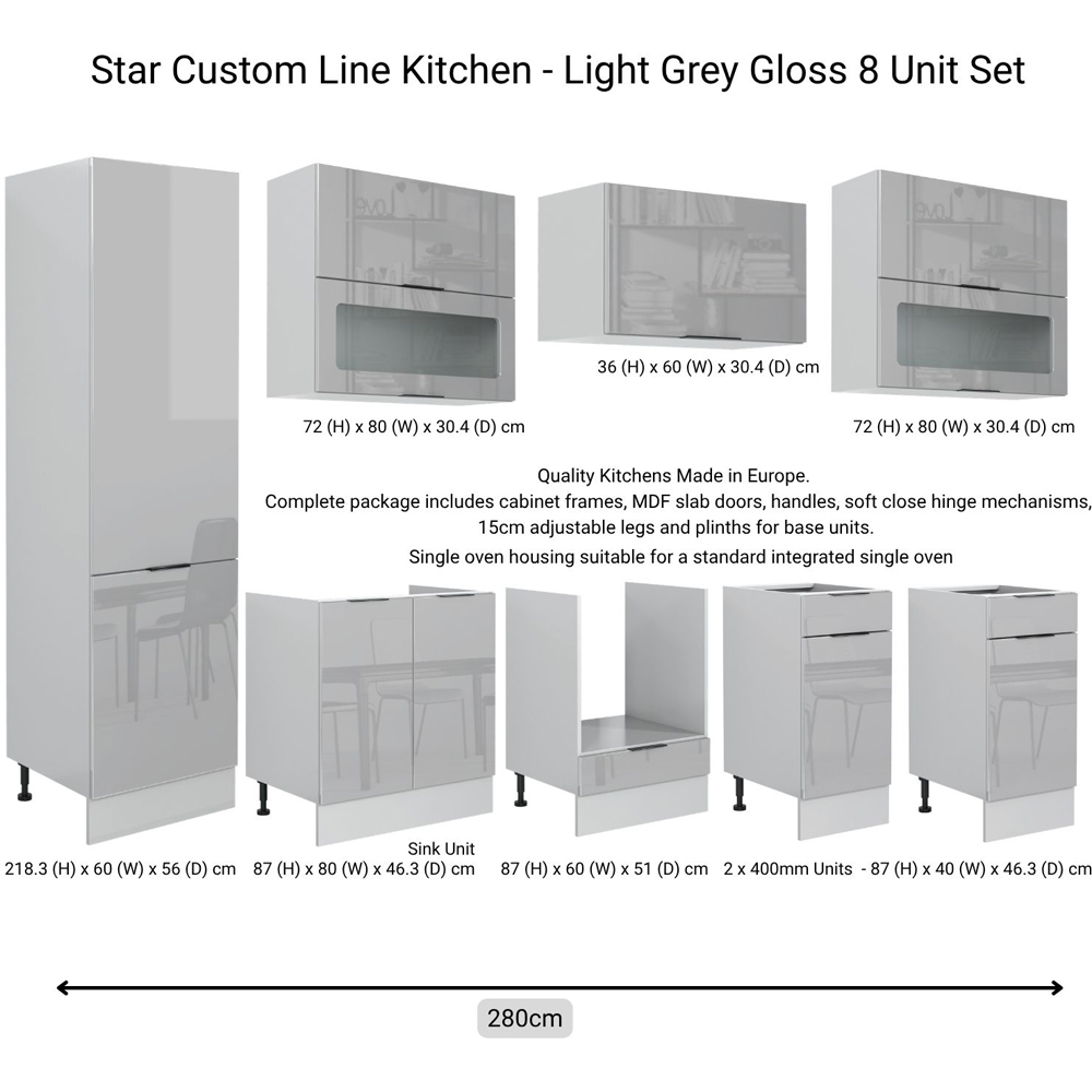 Impact Furniture Star Light Grey Gloss Star Kitchen Cabinet Set of 8 Image 4
