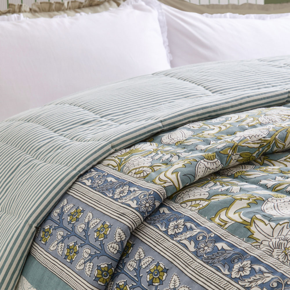 Wylder Anabelle Blue Nature Cotton Reversible Bedspread 150 x 200cm Image 3