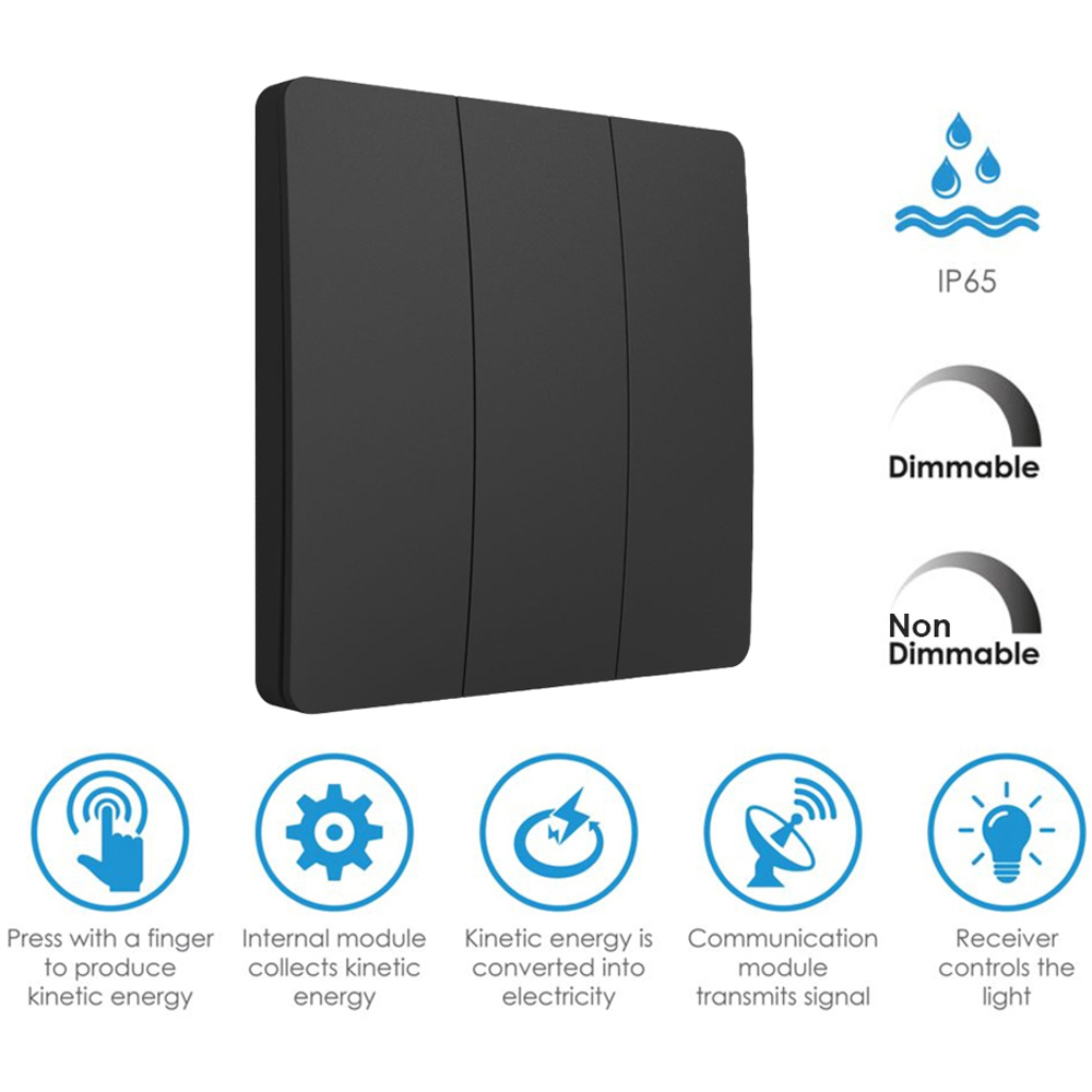 ENER-J 3 Gang Black Wireless Non Dimmable Kinetic Switch Kit Image 8