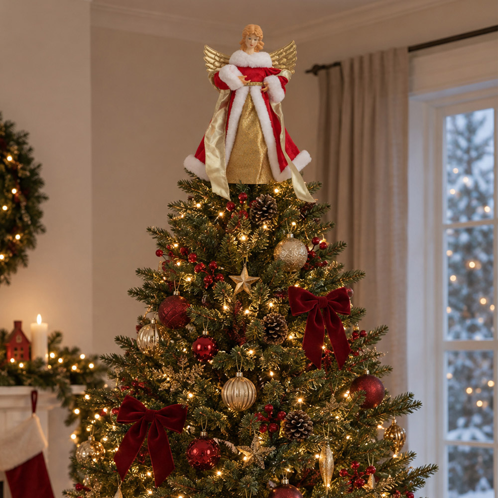 Samuel Alexander Traditional Gold and Red Angel Christmas Tree Topper 30cm Image 2