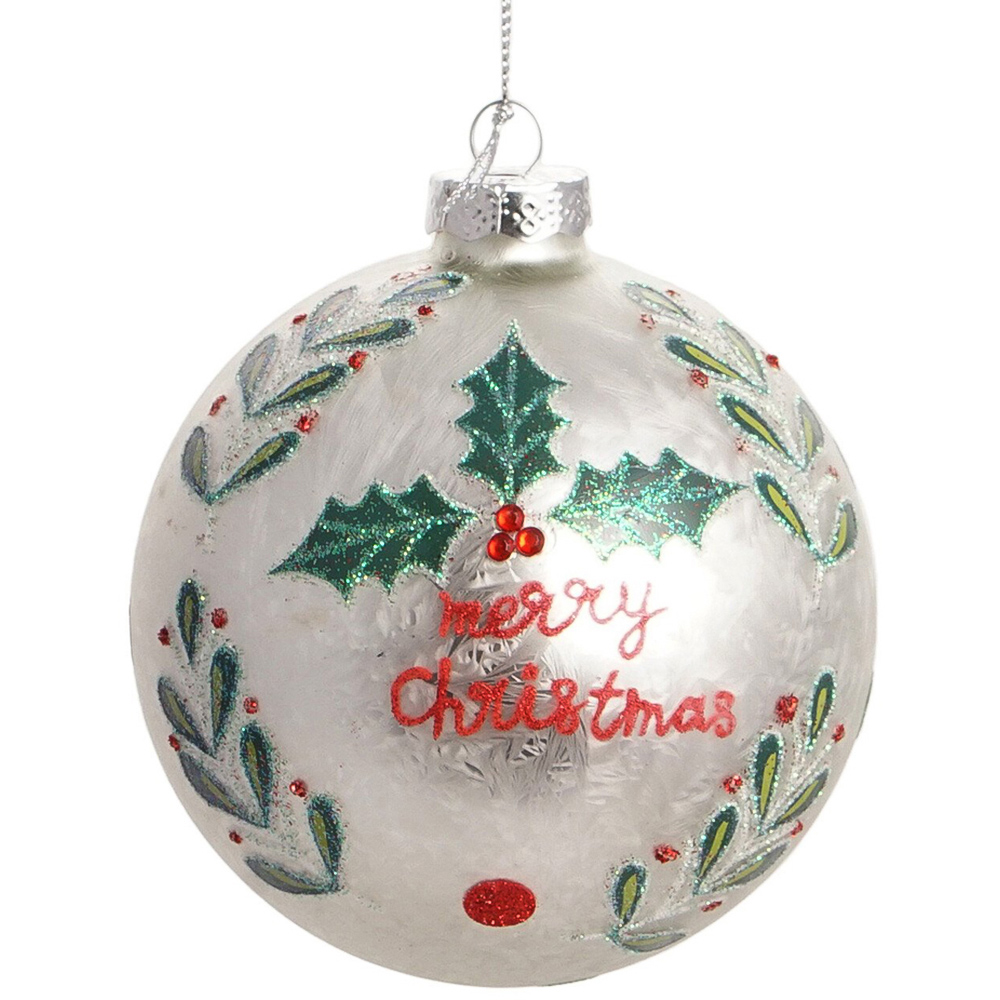 Christmas Tidings Silver Merry Christmas Bauble Image