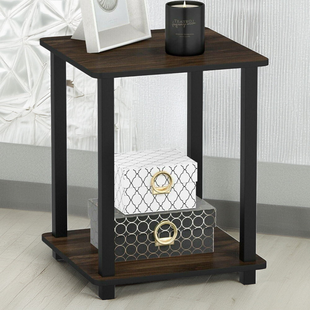 Walplus Simplistic Columbia Walnut and Black End Table Set of 2 Image 1