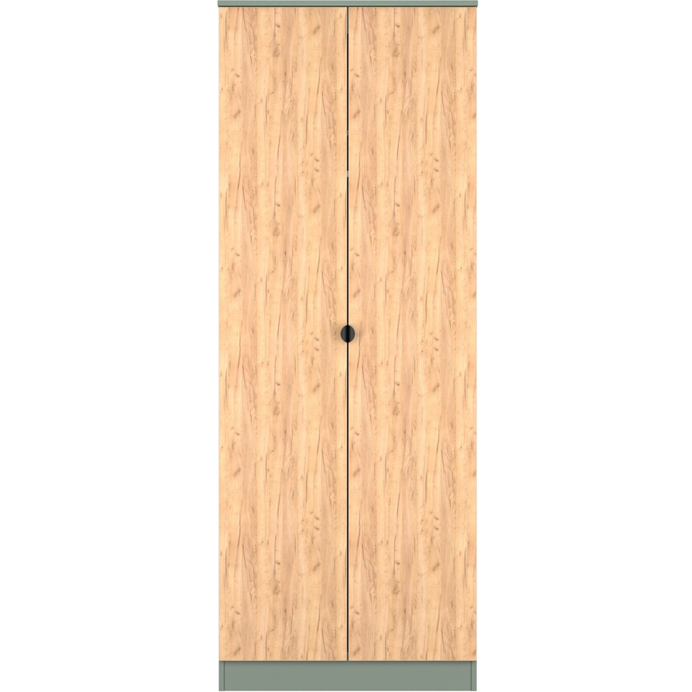 Crowndale Bora 2 Door Gold Oak and Reed Green Tall Double Wardrobe Image 2