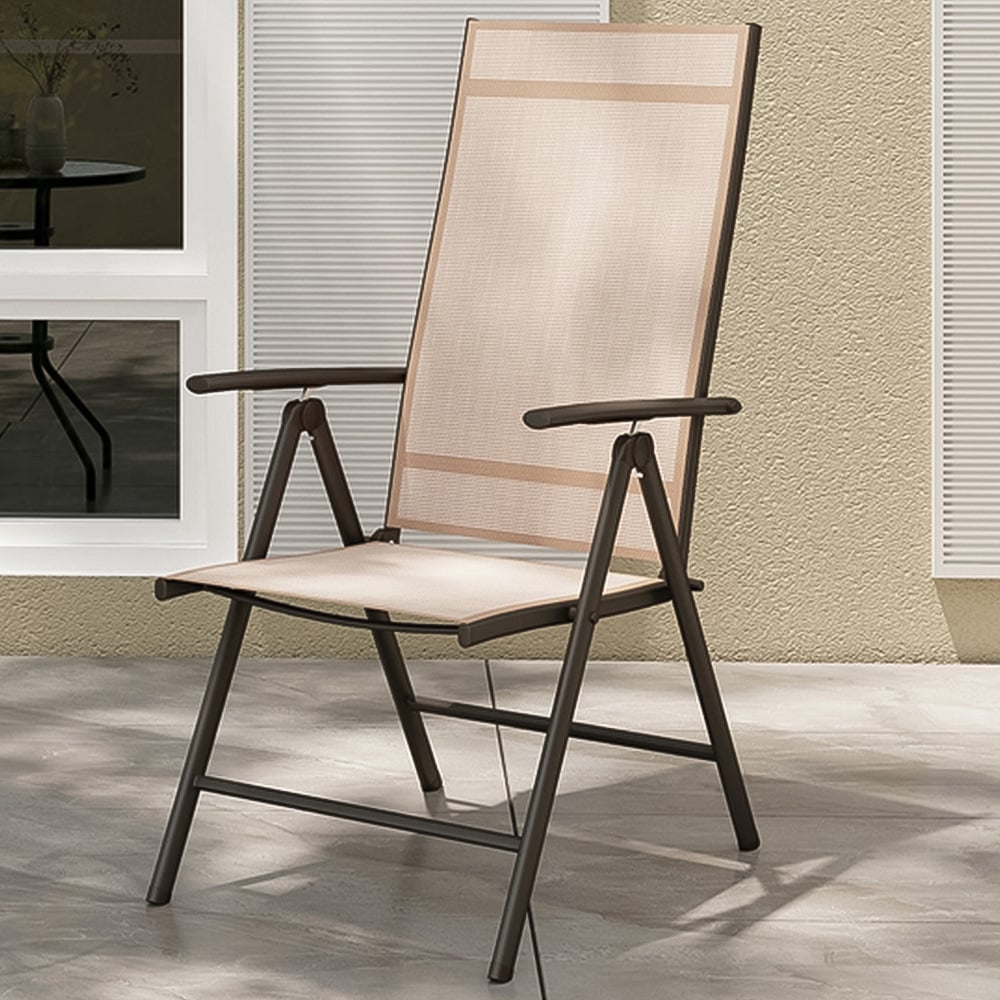 Costway Brown Folding Outdoor Sling Dining Chairs with Adjustable Backrest Image 1