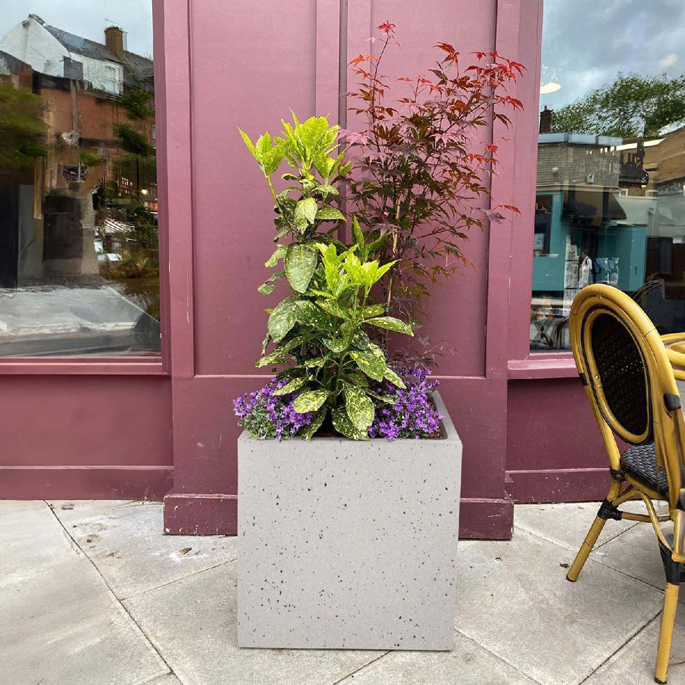 wilko Flower Box Square Grey Marble Light Concrete Outdoor Planter 40cm Image 2