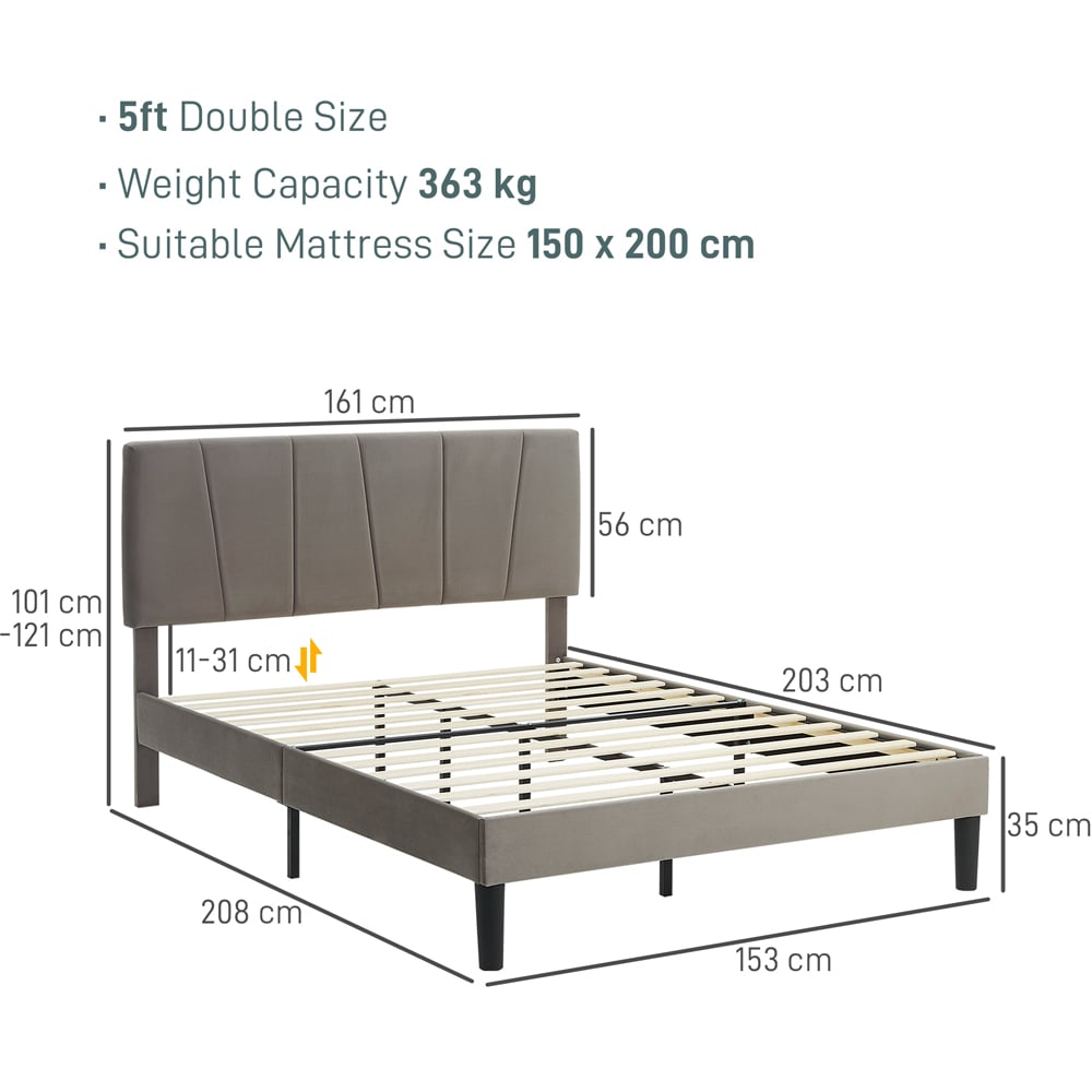 Portland King Size Adjustable Headboard Wooden Slats Bed Frame Image 9