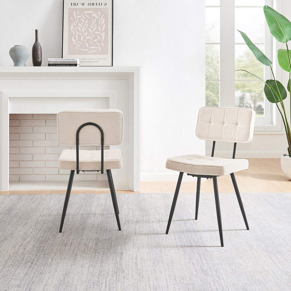Furniturebox Boston Set of 2 Cream and Black Boucle Fabric Dining Chair Image 8