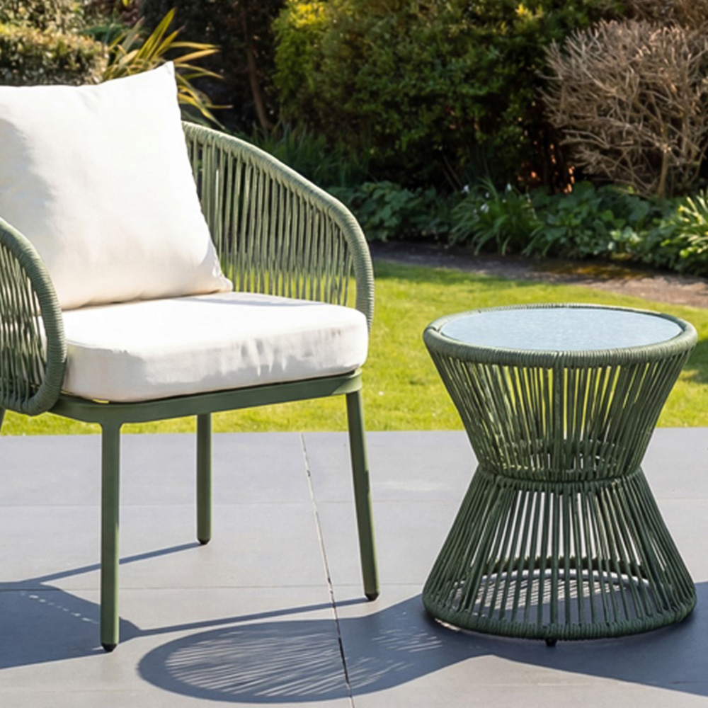 Artemis Home Florent 2 Seater Green and Cream PE Rattan Bistro Set Image 2