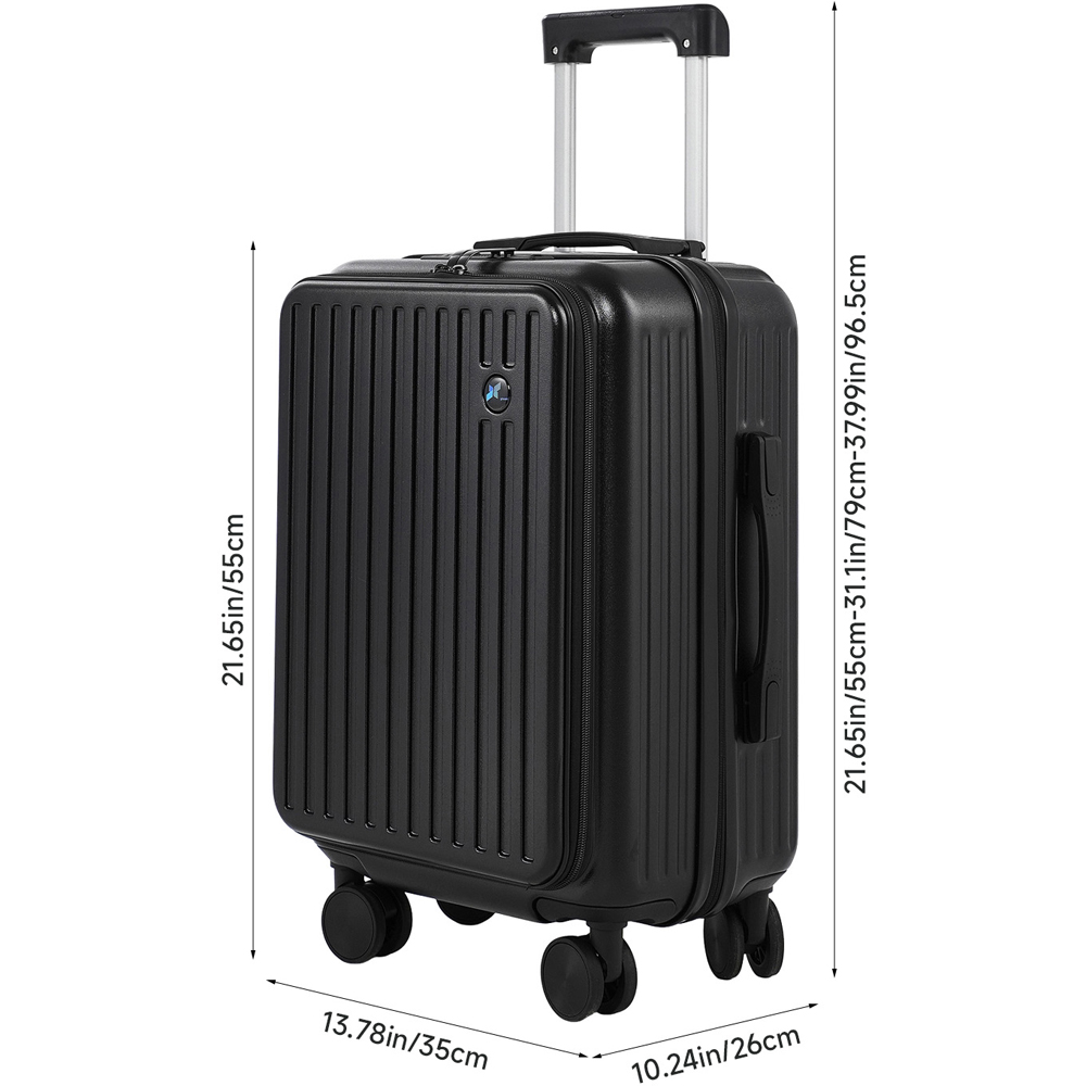 H&O Direct Black Hard Shell Suitcase with Front Pocket Cup Holder and USB Port 20 inch Image 6