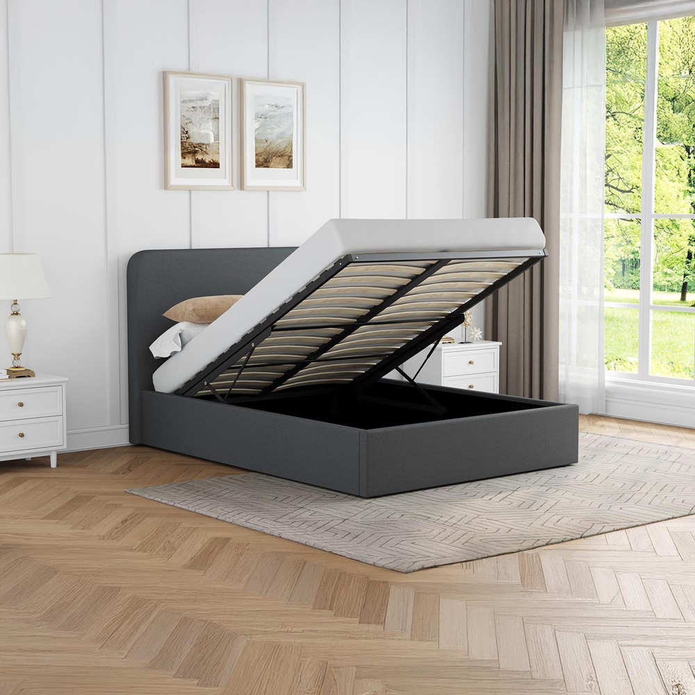 FWStyle Small Double Grey Upholstered Lift Up Ottoman Bed Frame Image 6