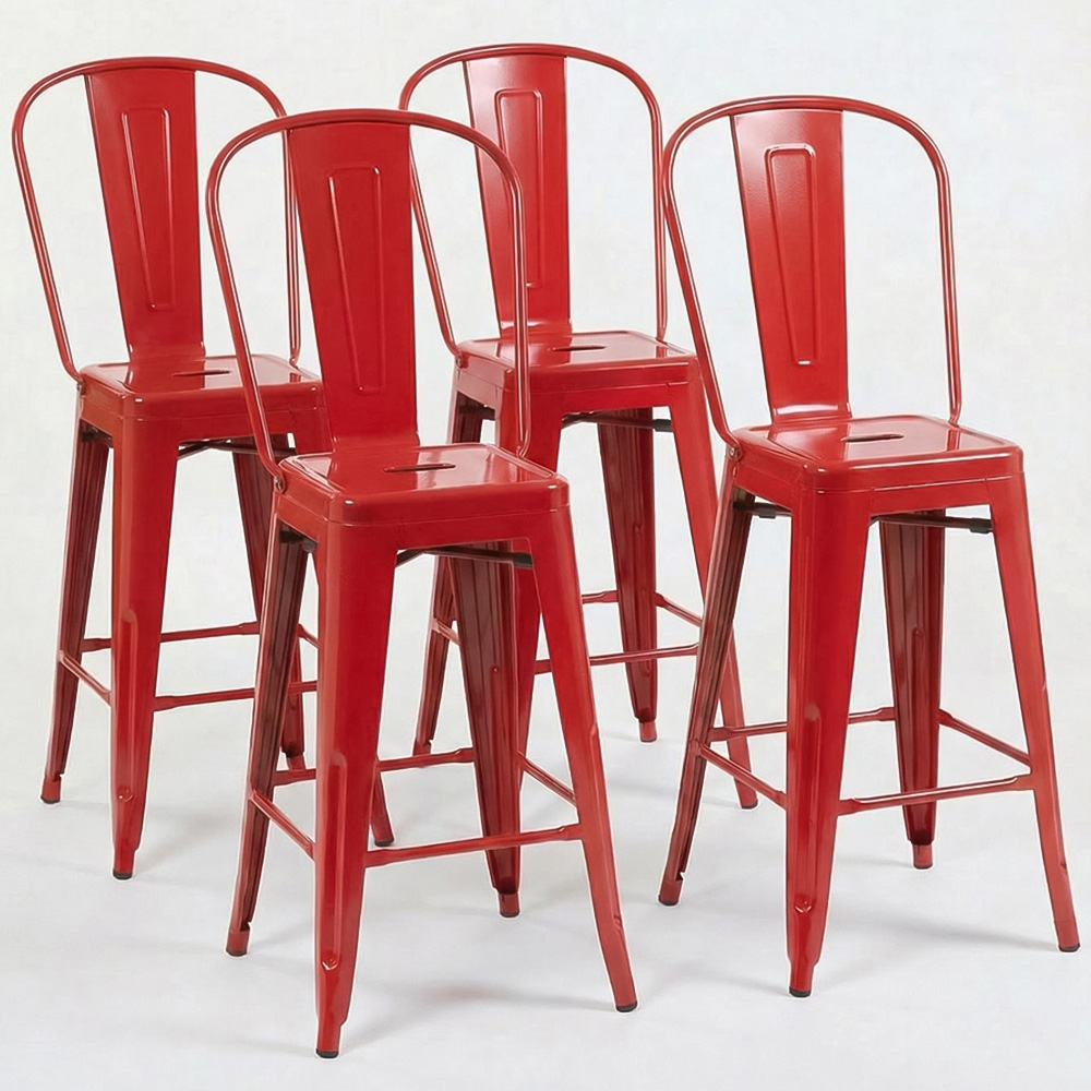 FWStyle Red Gloss Metal Bar Chair 4 Pack Image 4