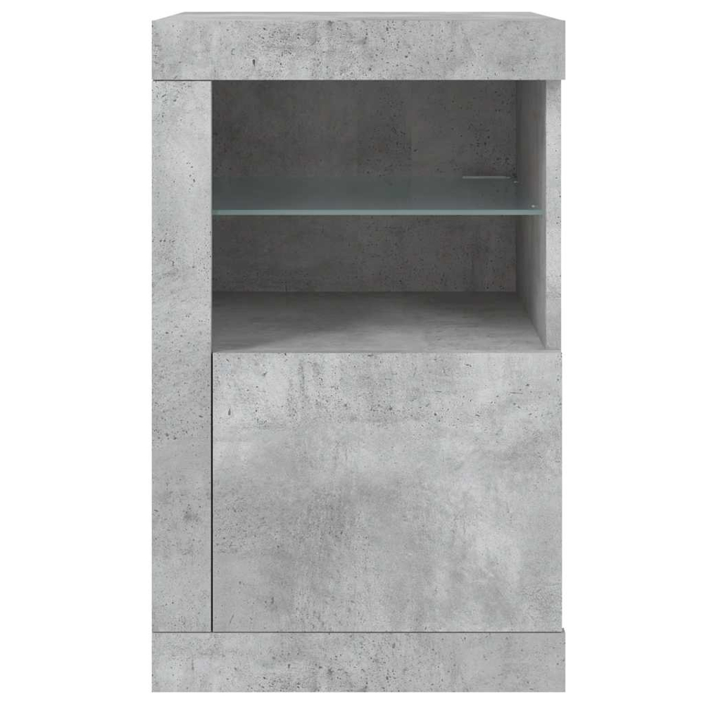 vidaXL Single Door 2 Shelf Concrete Grey Side Cabinet with LED Lights Image 7