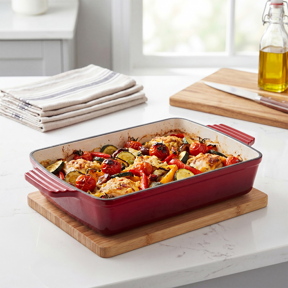 Living and Home 3L Red Enamelled Rectangular Baking Dish Image 7