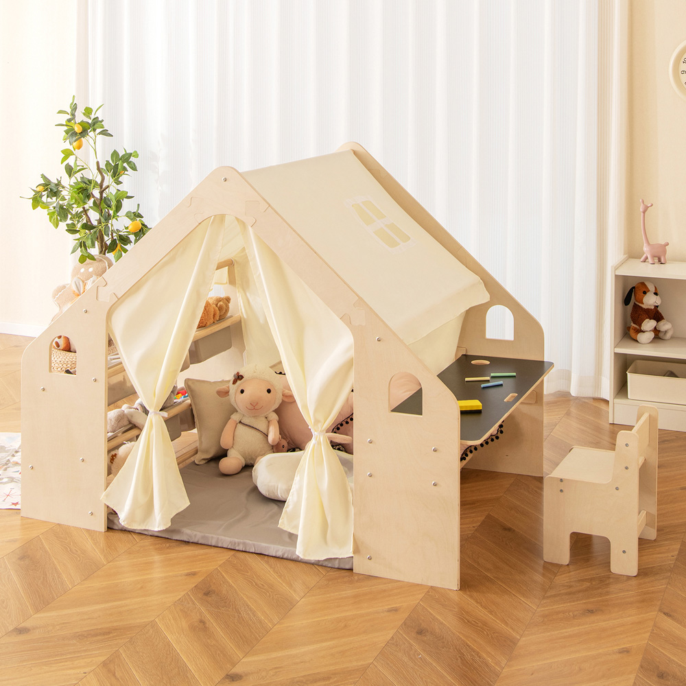 Costway Natural 6 in 1 Kids Playhouse Image 2