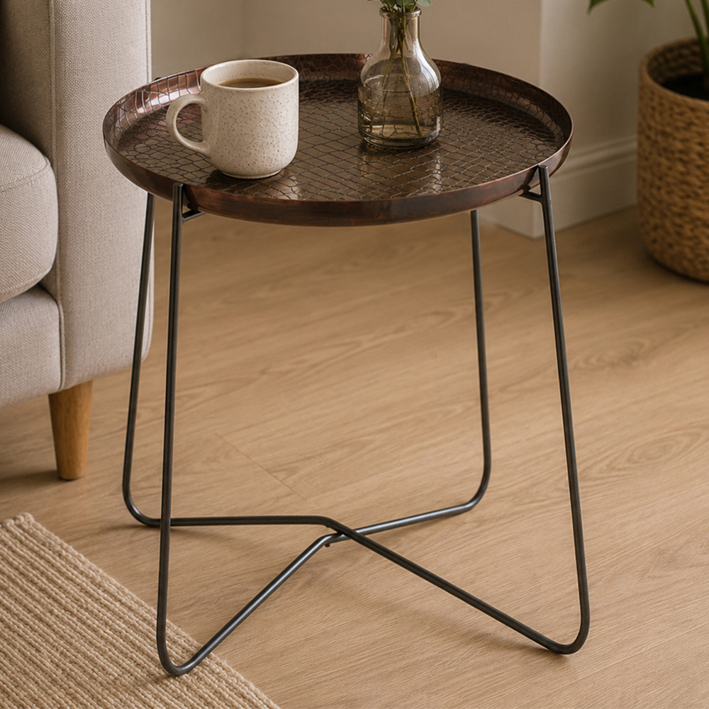 Premier Housewares Copper and Black Round Top Side Table Image 1