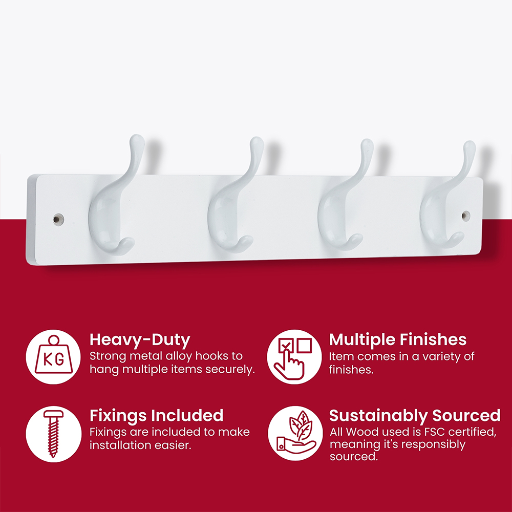 Headbourne White 4 Hook Coat Rail Image 4