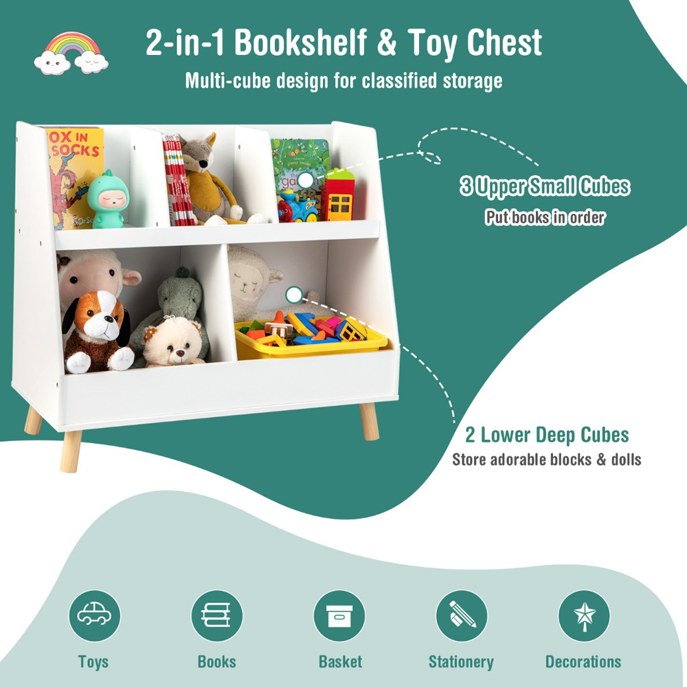 Costway 5 Cube White Kids Toy Organiser Image 6