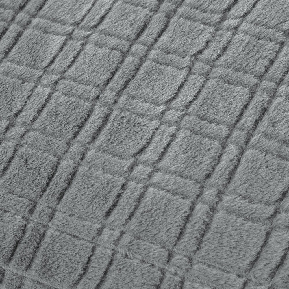 Check Faux Fur Duvet Set Grey Double Image 5