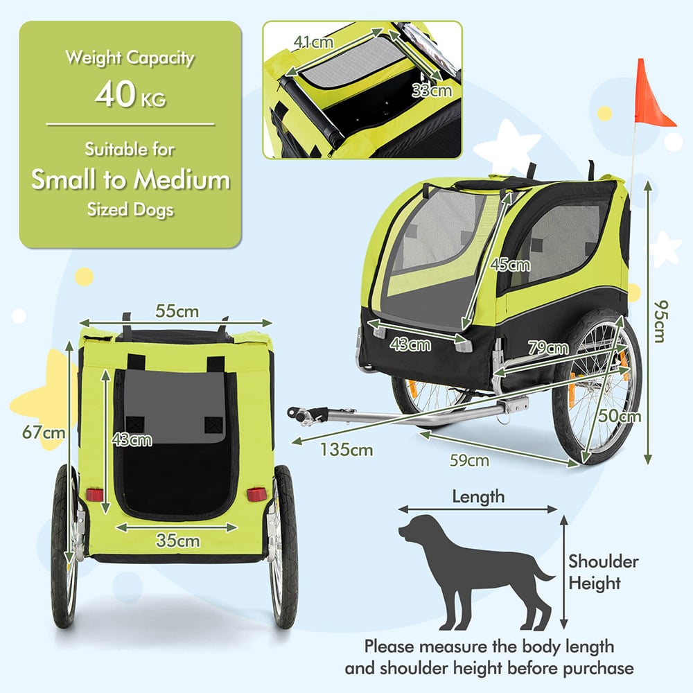 Costway Green Foldable Pet Bike Trailer Image 9