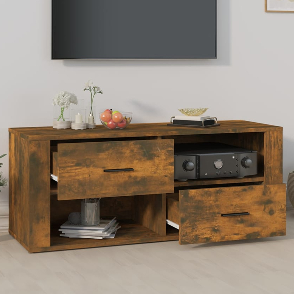 vidaXL 2 Drawer 2 Open Shelf Smoked Oak TV Cabinet Image 1
