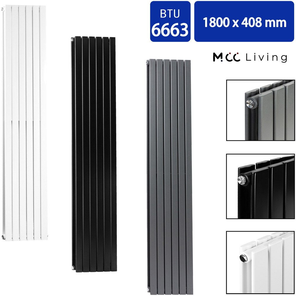 Black 6663 BTU Double Flat Panel Vertical Column Radiator 1800 x 408mm Image 4