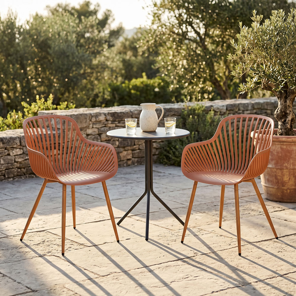 Core Products Set of 2 Terracotta Sunray Design Wood Effect Legs Garden Bistro Armchair Image 1