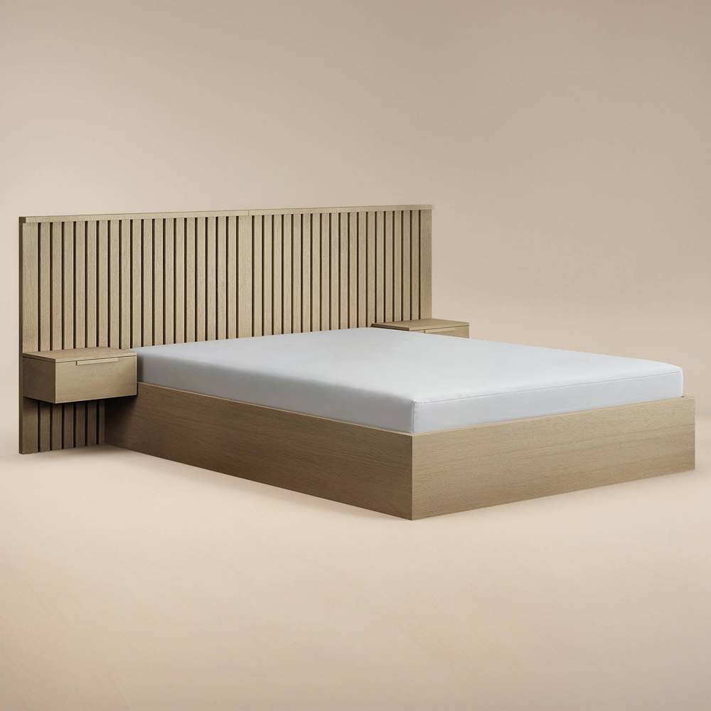 Solace+Co Taylor King Size Light Wood Hotel Ottoman Bed with Side Table Image 2