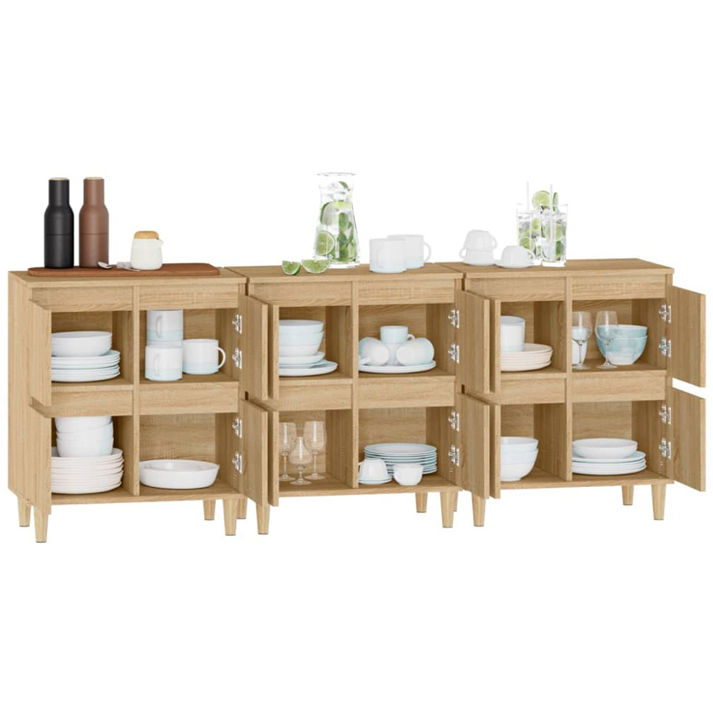 vidaXL 4 Door Sonoma Oak Sideboard Set of 3 Image 4