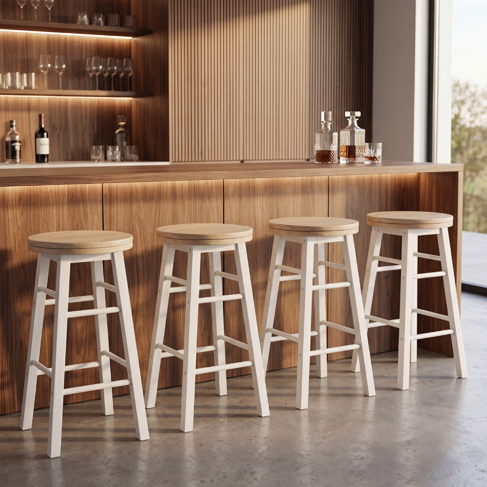 CHEF VIDA White Wooden Revolving Bar Stool Image 3
